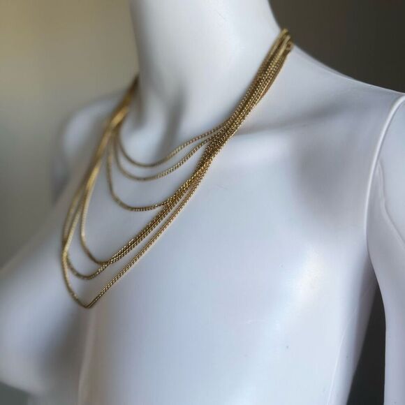 Vintage Multi Strand Gold Tone Necklace - Picture 1 of 4